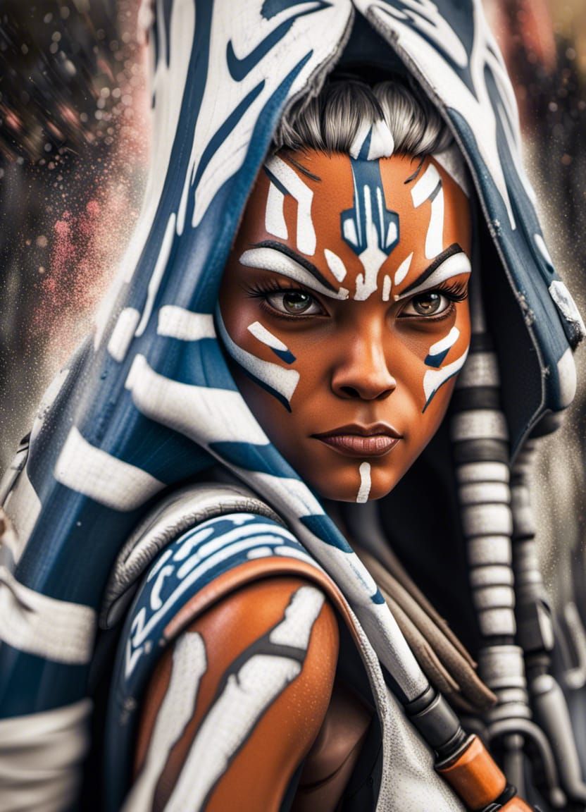 Photorealistic Portrait of Ahsoka Tano in Graffiti Style