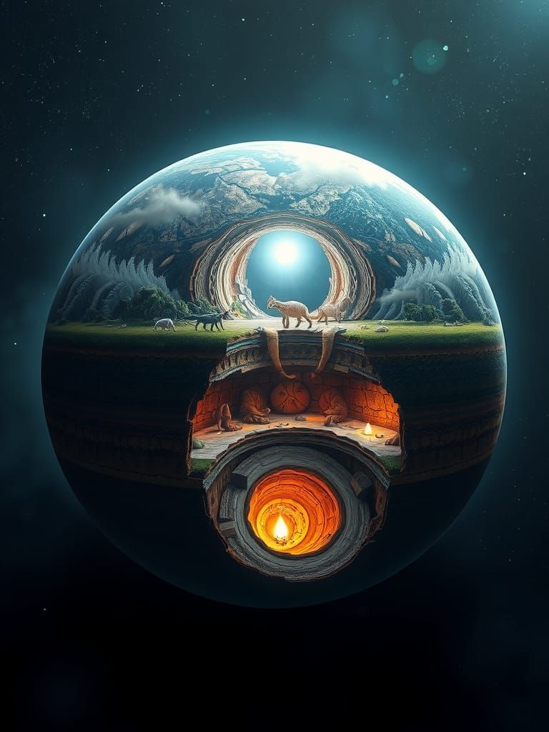 Detailed Earth Cross-Section with Fantasy Elements in 4K