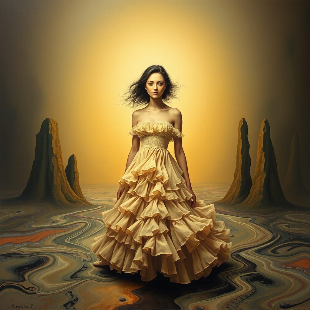 Dreamlike Woman in a Melting Surrealist Landscape