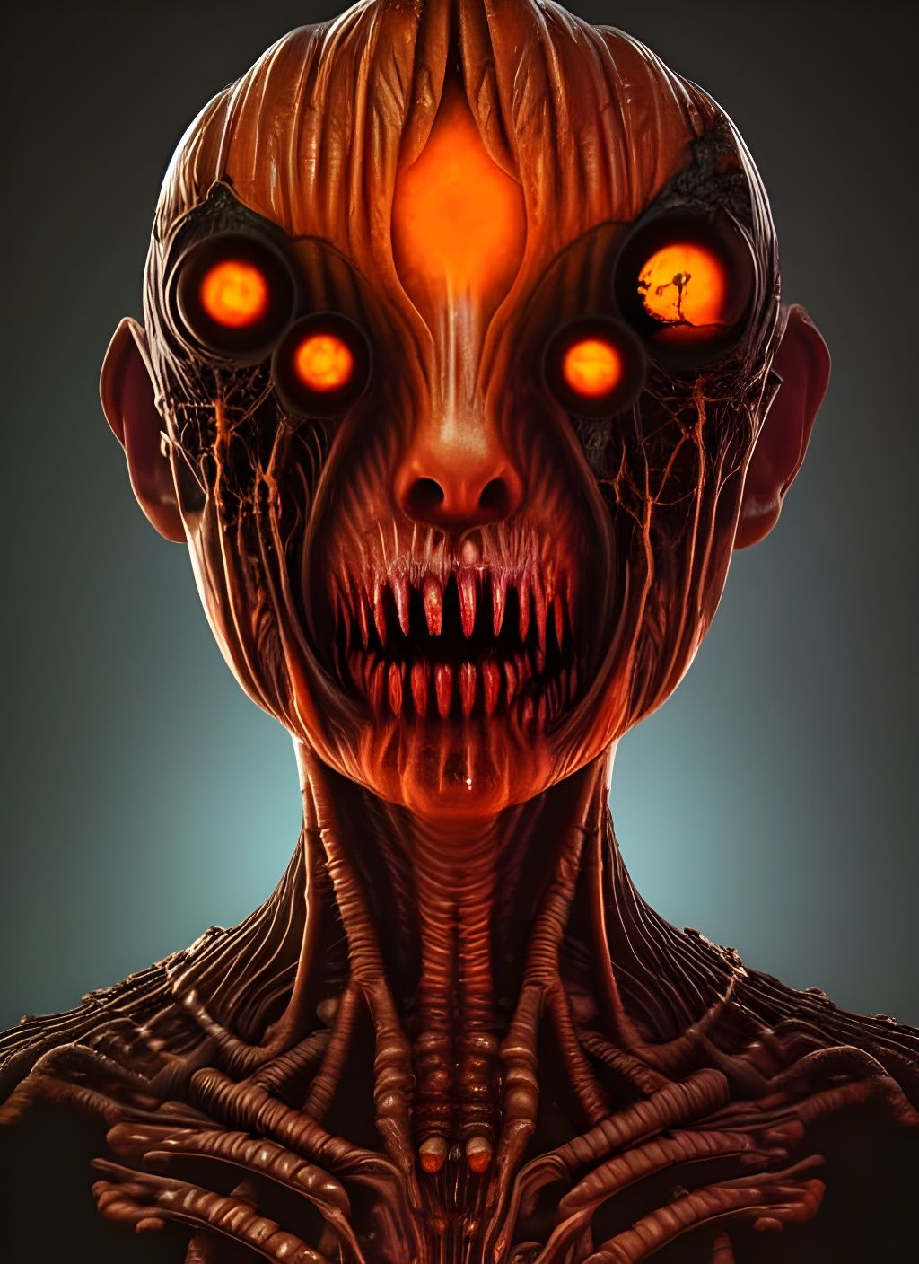 Eldritch Pumpkin Zombie Portrait in Digital Art Style