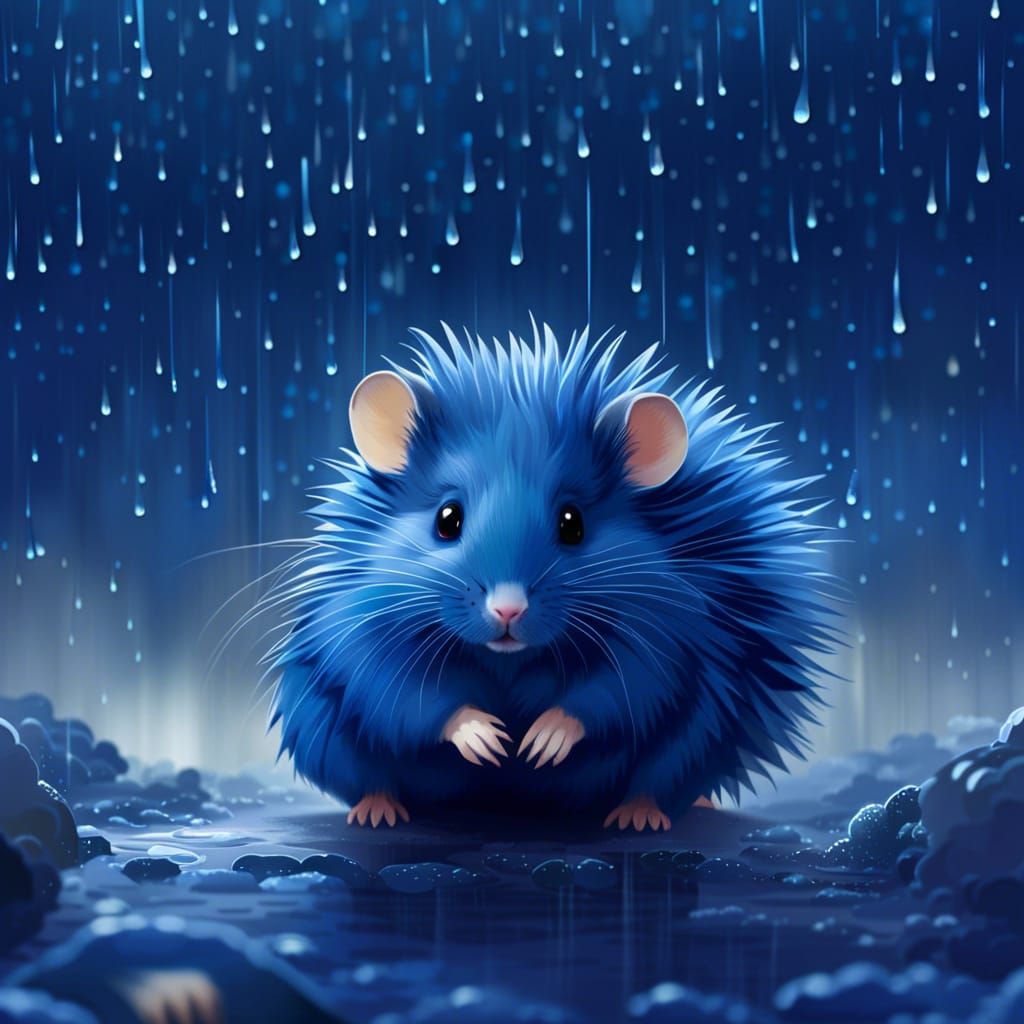 Dark Blue Hamster in the Rain