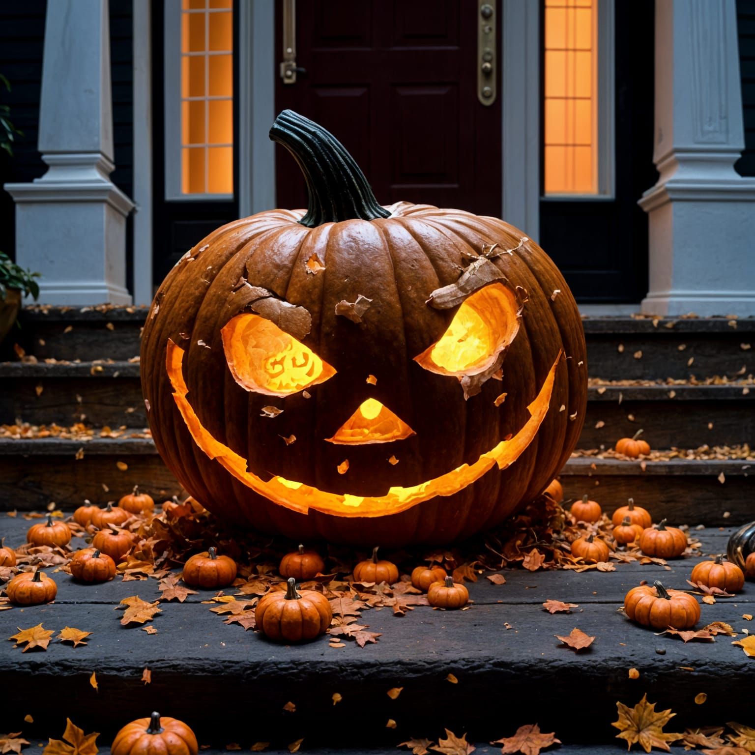 Glowing Jack-o'-Lantern on Autumn Porch