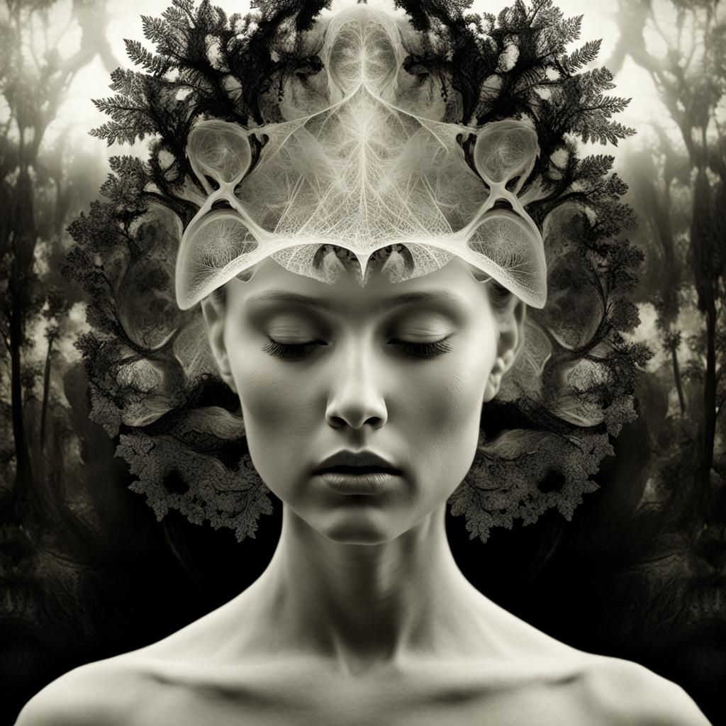 Monochromatic Fractal Hallucination Double Exposure