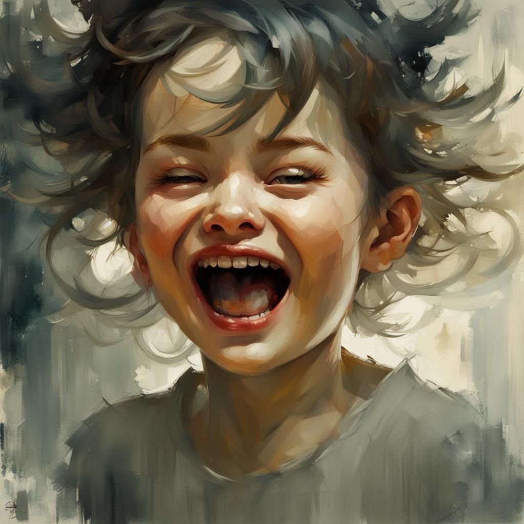 Laughing Portrait in Hyperrealistic Fantasy Art Style