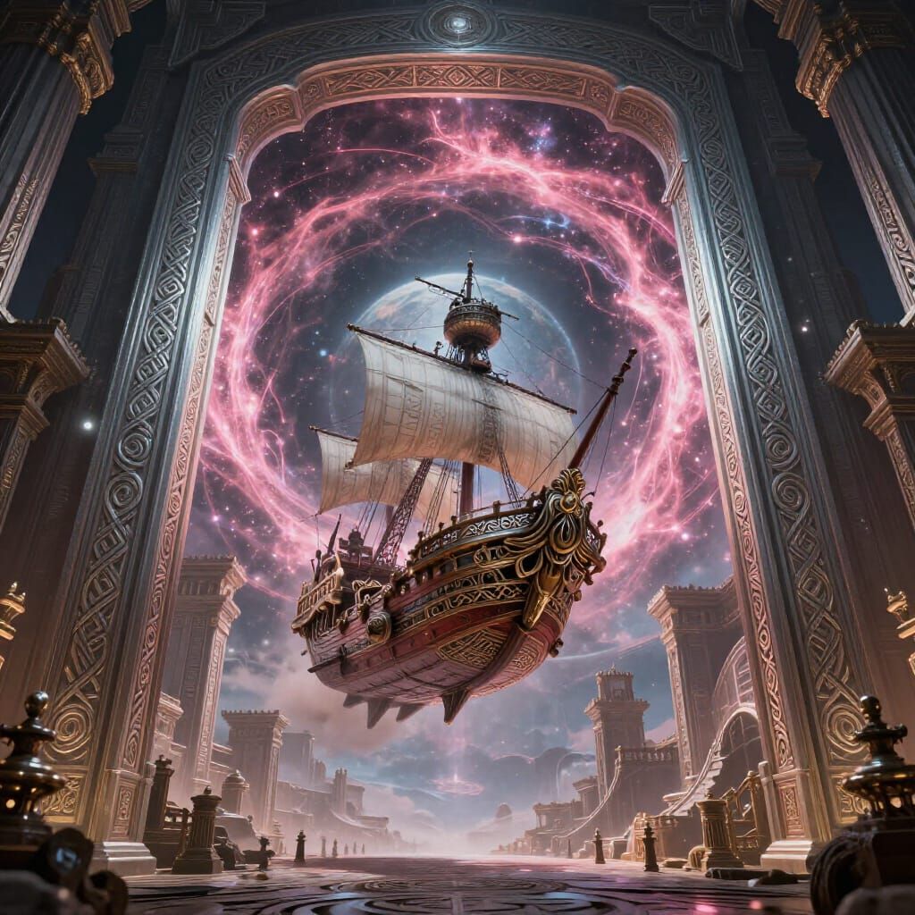 Serpentine Pirate Spaceship Emerges From Cosmic Portal Over ...