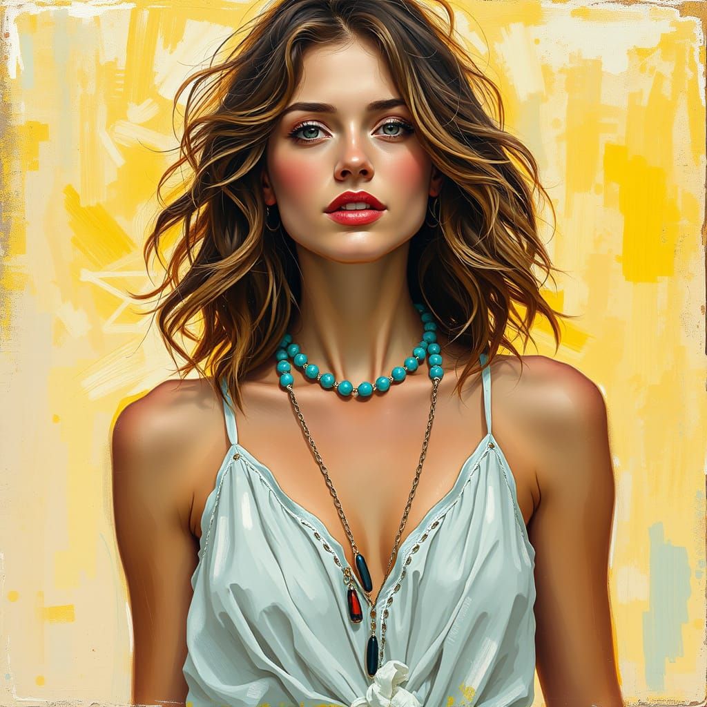 Boho Woman in Neo-Impressionist Impasto Style