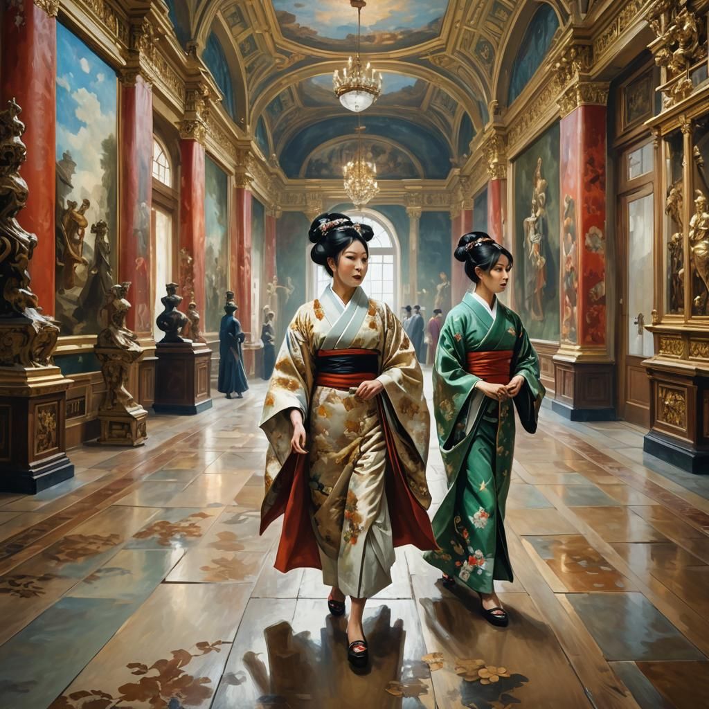 Japanese Women in Hermitage Museum: Fantasy Painting