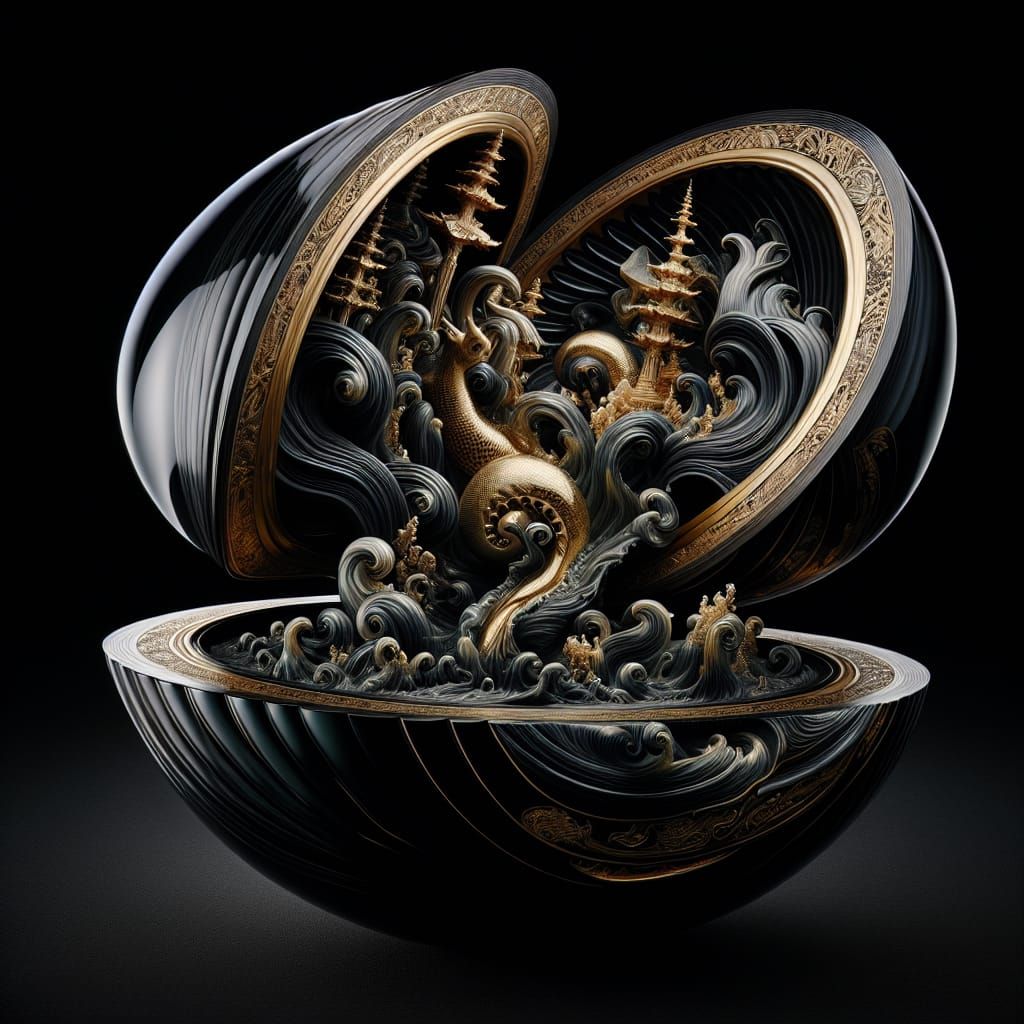 Gilded Obsidian Shell Reveals Surreal Lacquer Thread Sculptu...