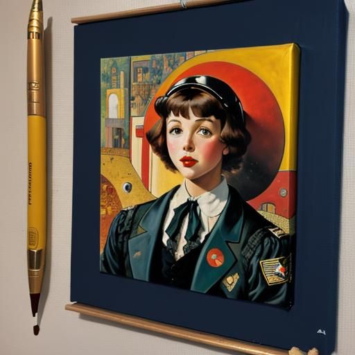 Clara Bow as Space Pilot, Hyperrealistic Oil Painting