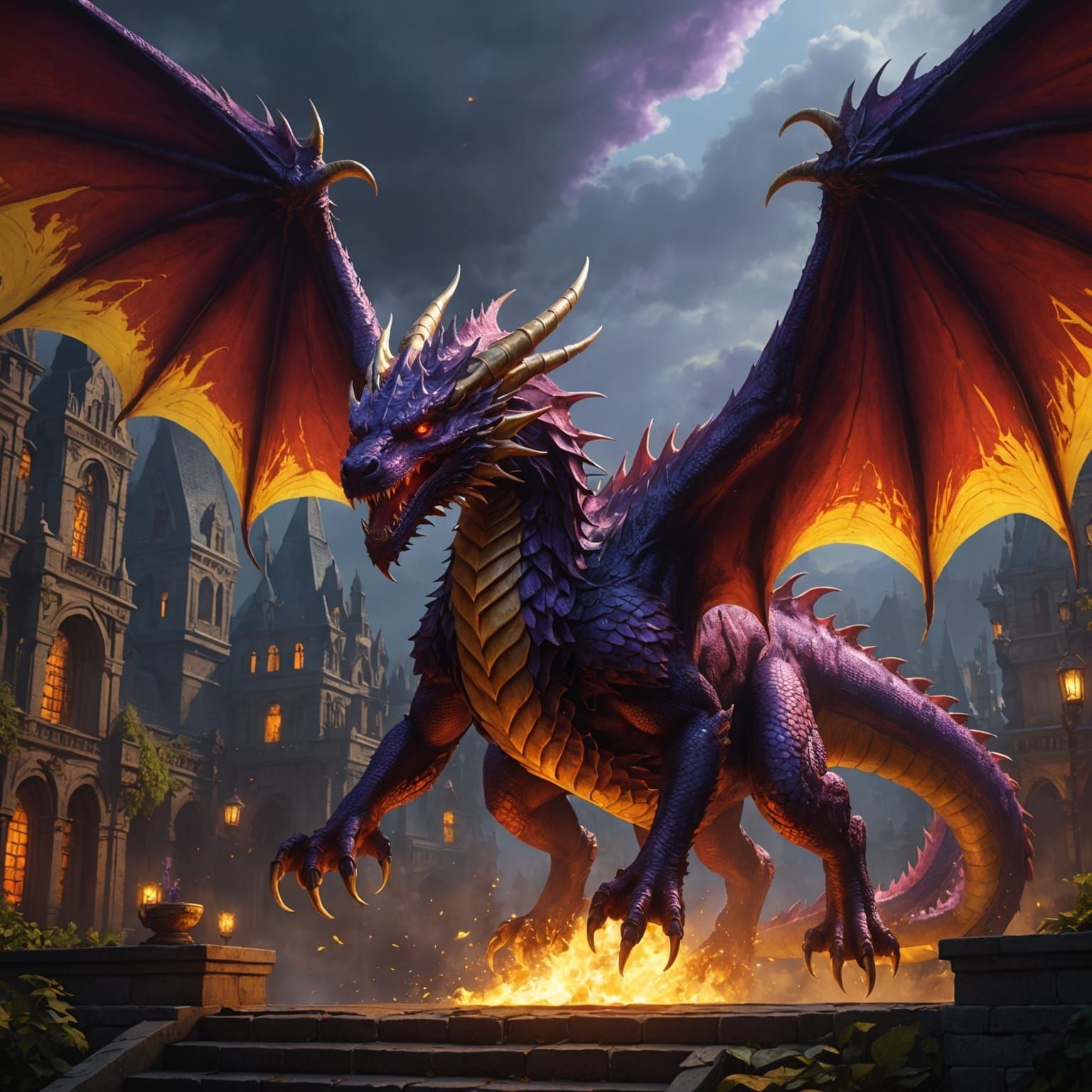 Flying Red Dragon: Dark Fantasy Concept Art