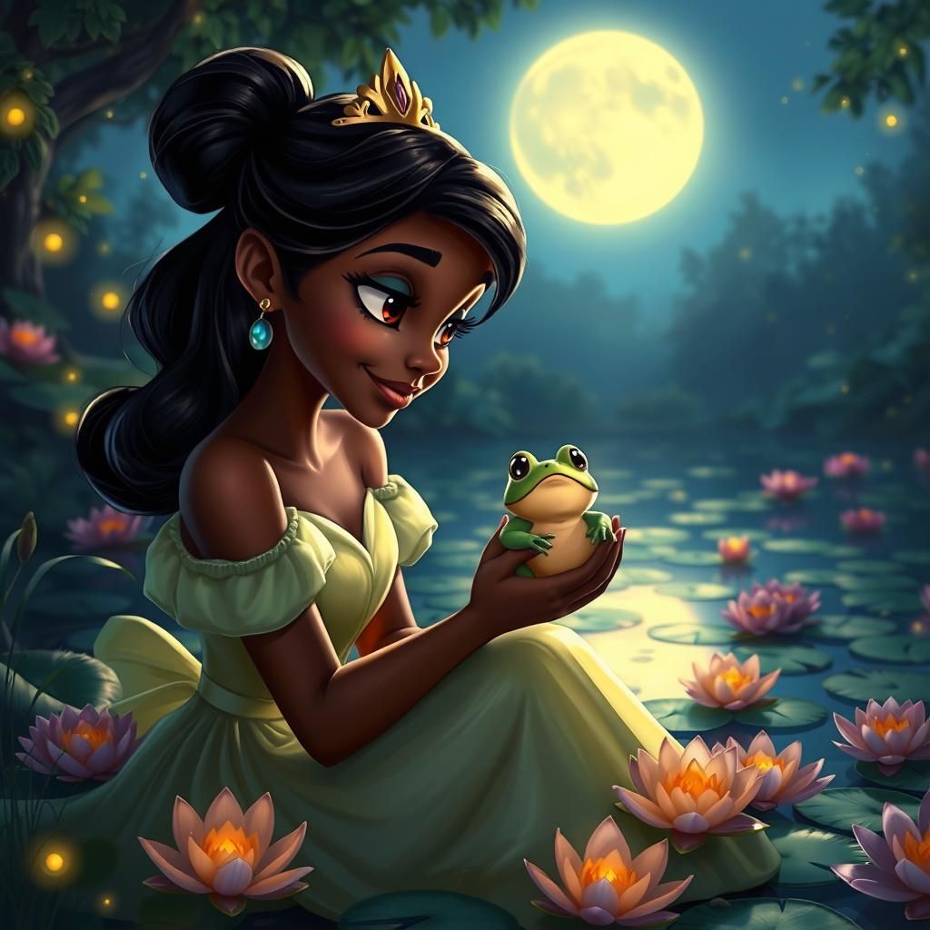 Princess Tiana and Toad by Moonlit Pond