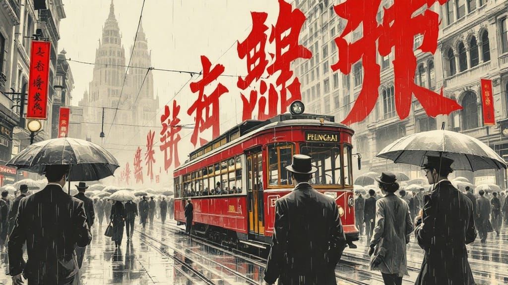 Vintage Shanghai Crowd Unfolds in a Cinematic Cityscape