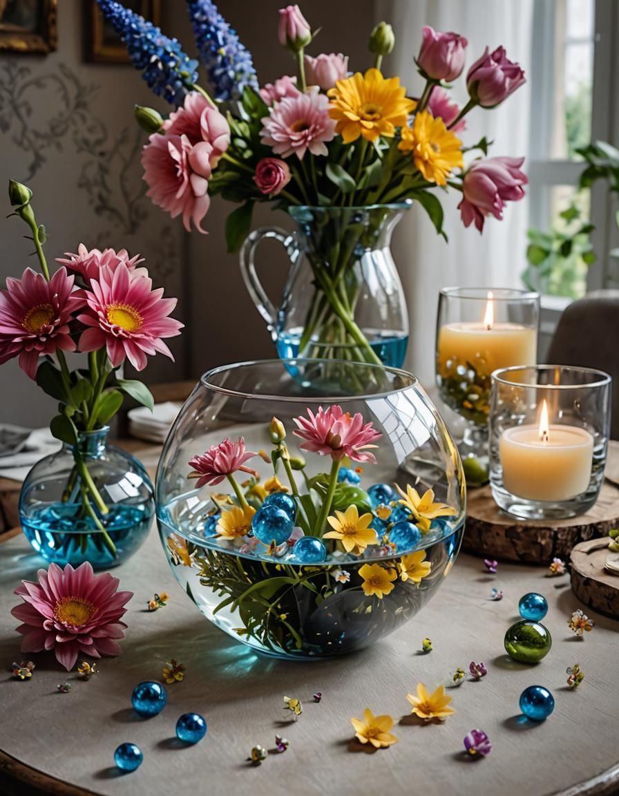 Enchanted Crystal Ball with Flowers and Elf