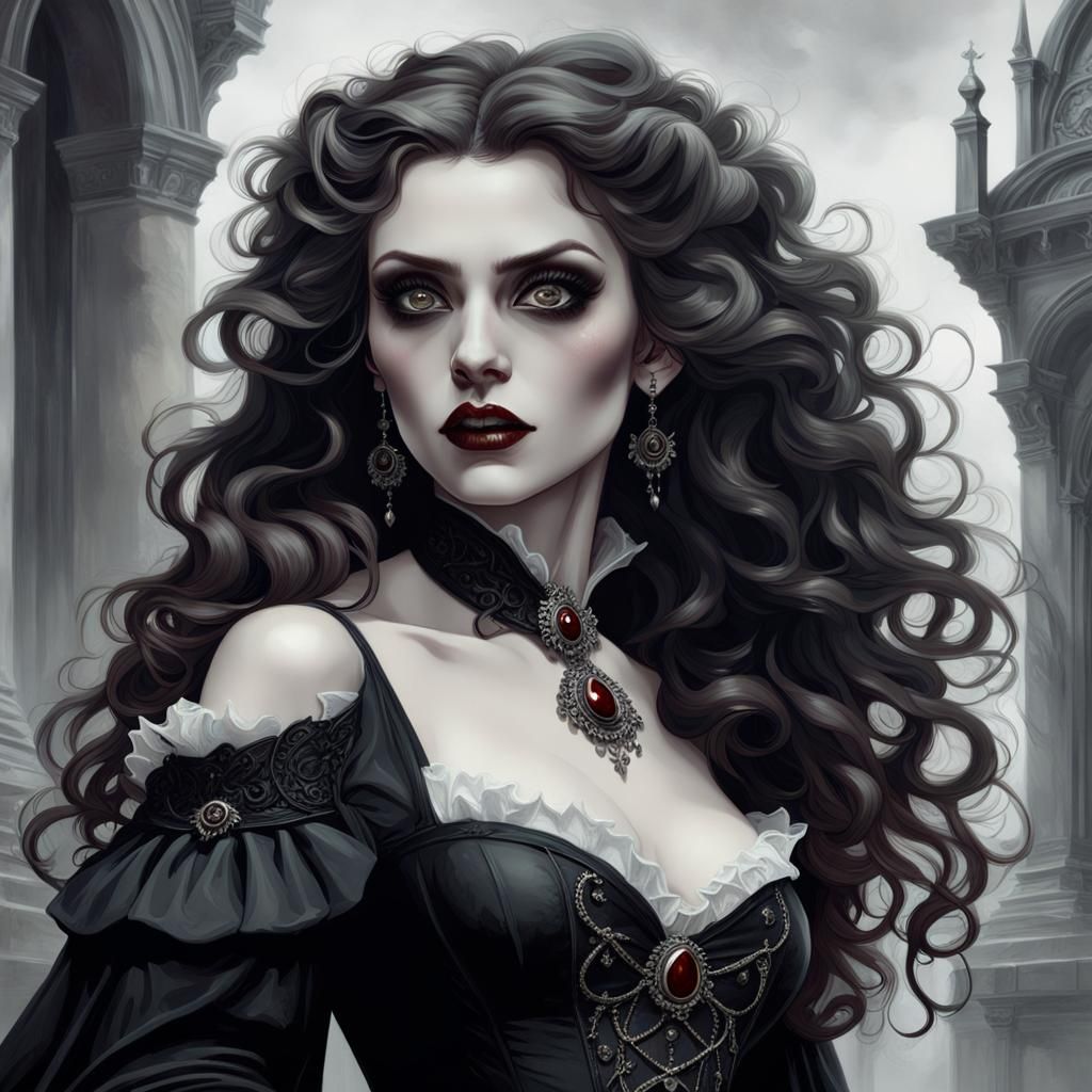 Beautiful Vampire Woman in Alphonse Mucha Style