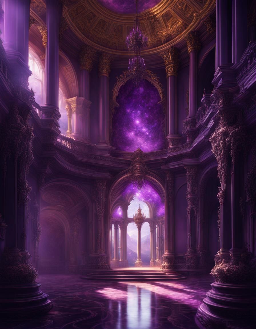 Dark Purple Crystal in Hyperrealistic Palace