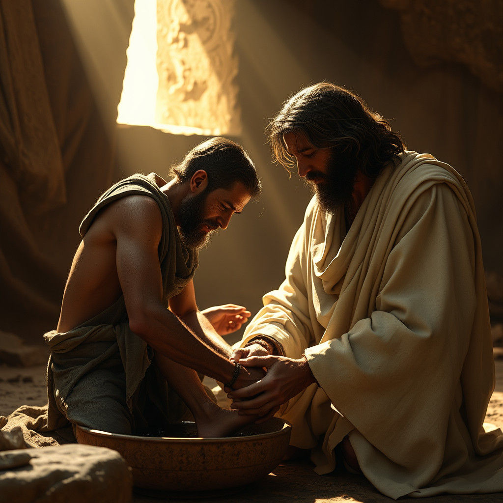 Jesus Washing Feet: Hyper-Realistic Digital Art