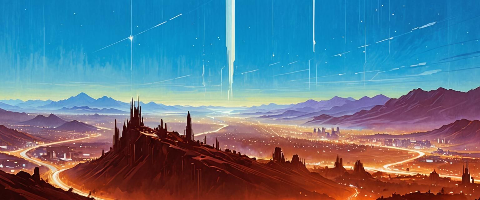 Valley City at Night: Sci-Fi Art in Soft Style