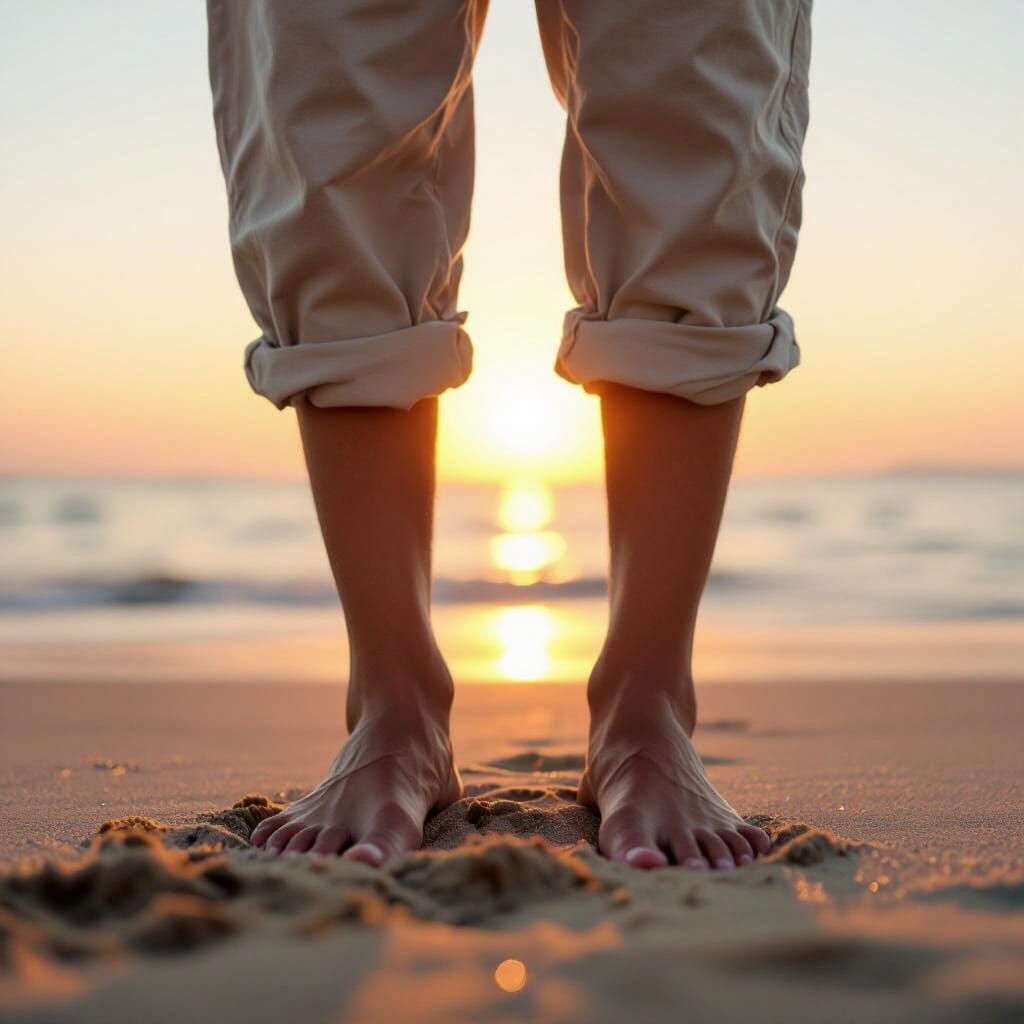 Bare Feet on Warm Beach at Sunset