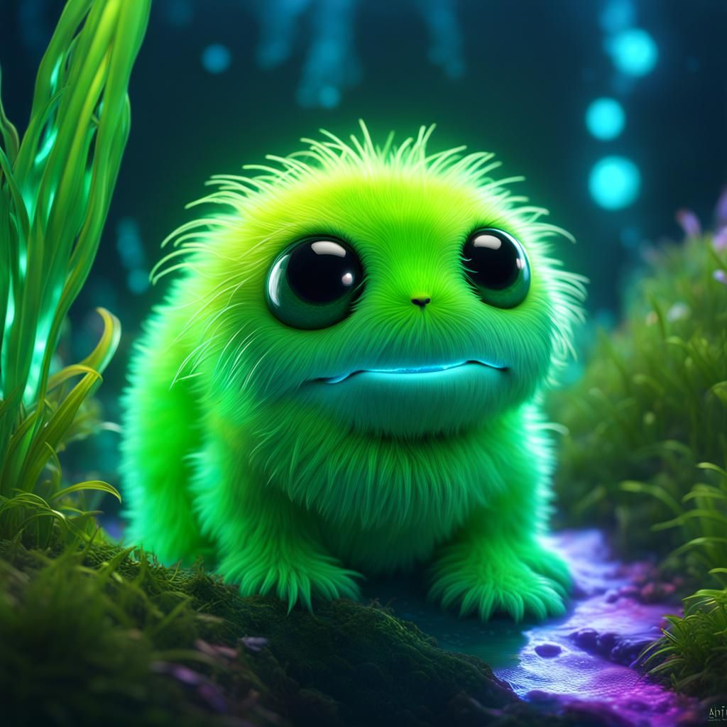 Bioluminescent Furry Tadpole in a Slime Spring