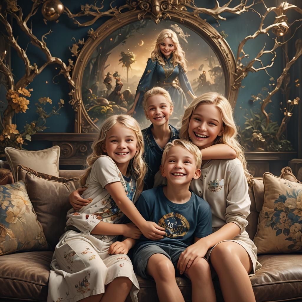 Happy Boy with Sisters: Fantasy Concept Art