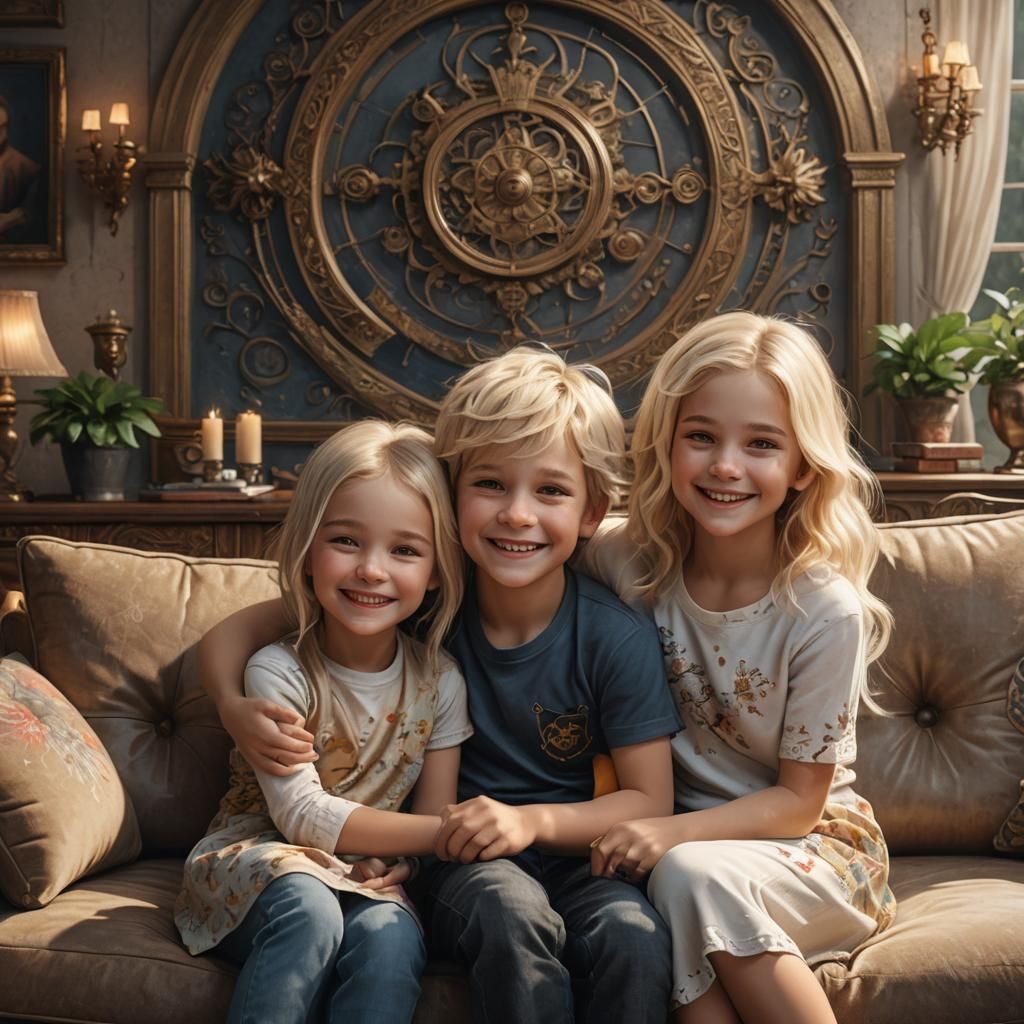 Happy Children on Sofa: Fantasy Concept Art