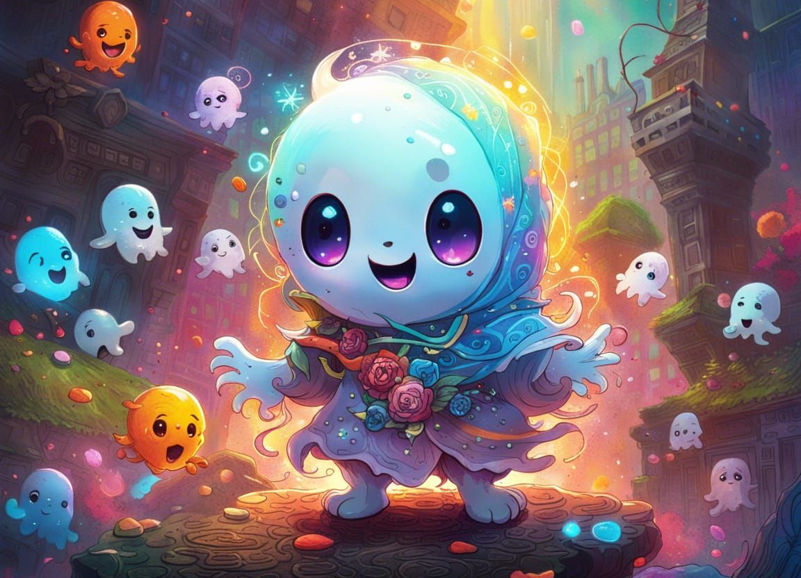 Cute Chibi Ghost Inspires Joyfulness in Detailed Fantasy Art