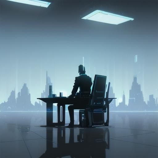 AI in Suit with Screen Face in Minimalist Style