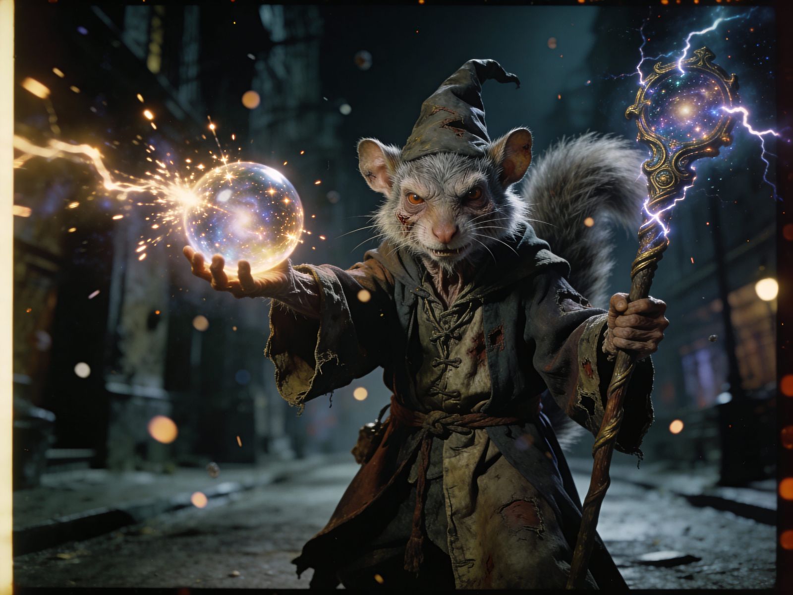 Sinister Squirrel Wizard with Nebula Orb and Galaxy Staff