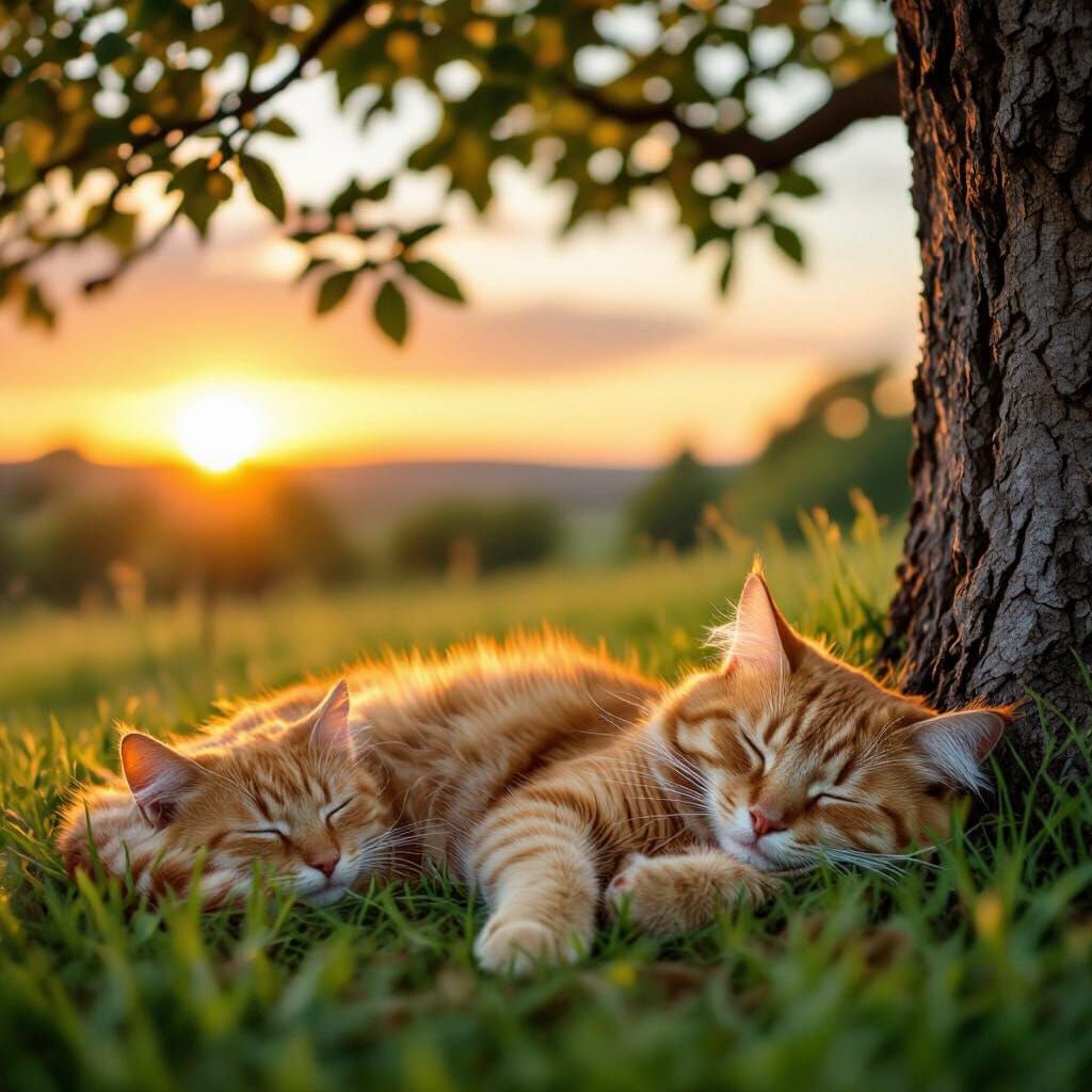 Orange Cat Sleeping Peacefully at Sunset