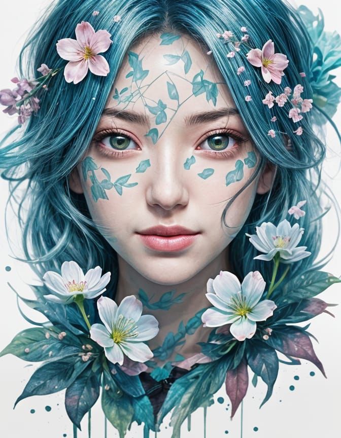 Cute Anime Girl in Watercolor Splash Art Style