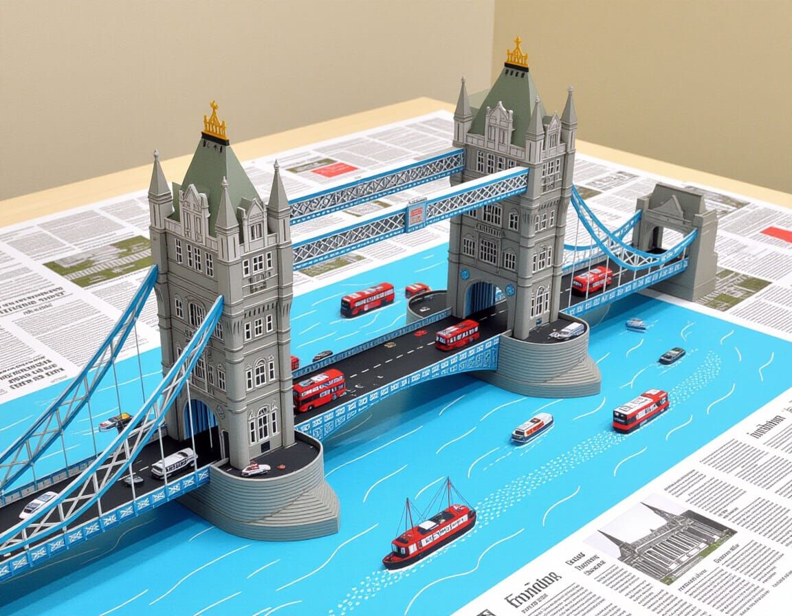 London Bridge Model Crafted from Folded Newspaper