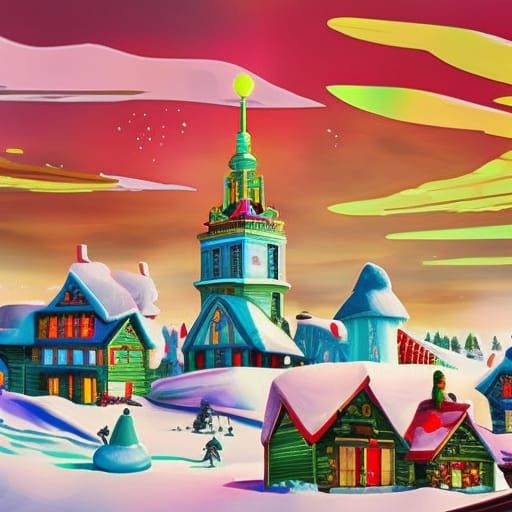 Whimsical North Pole City in Summer Light