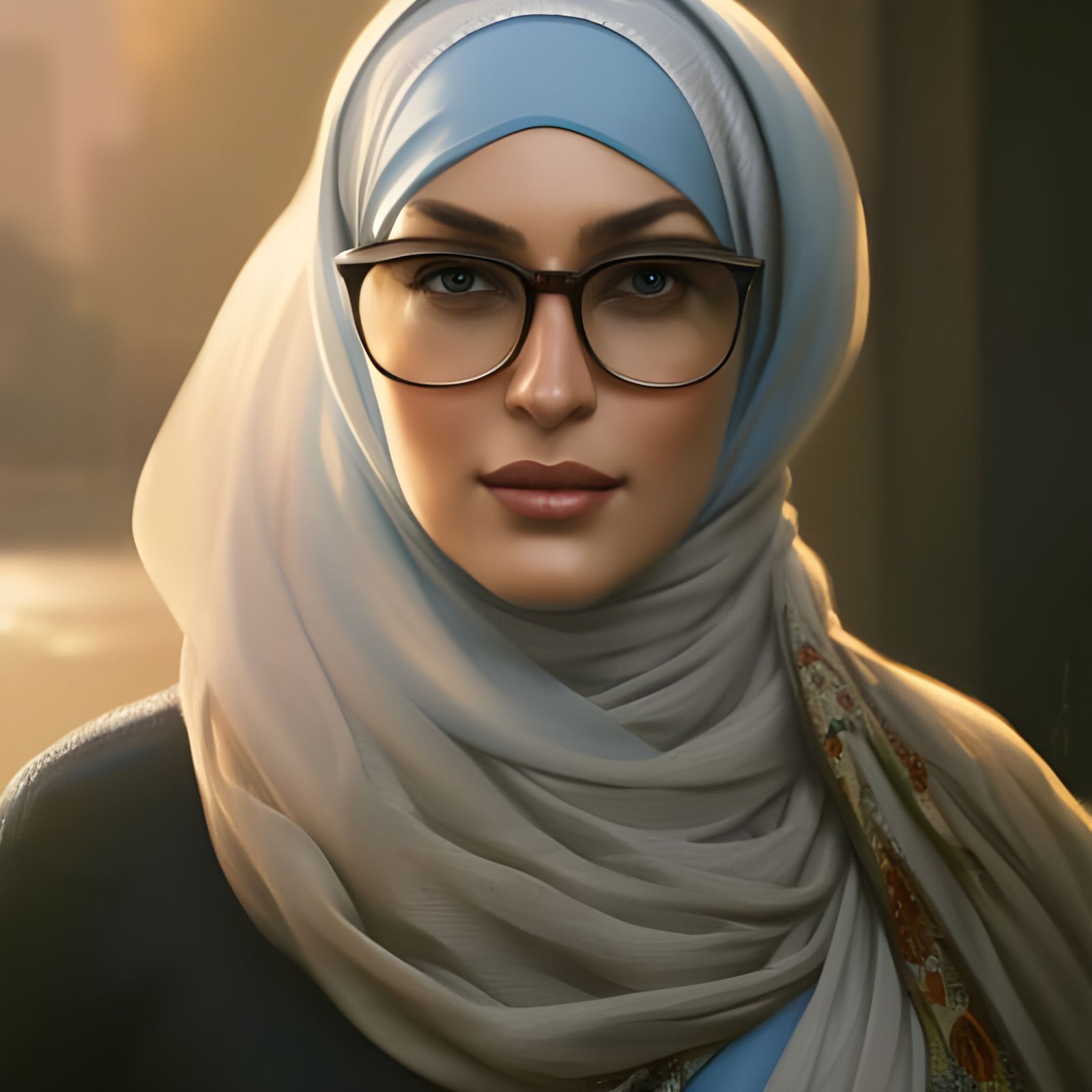 Woman with Hijab and Glasses, Detailed Portrait