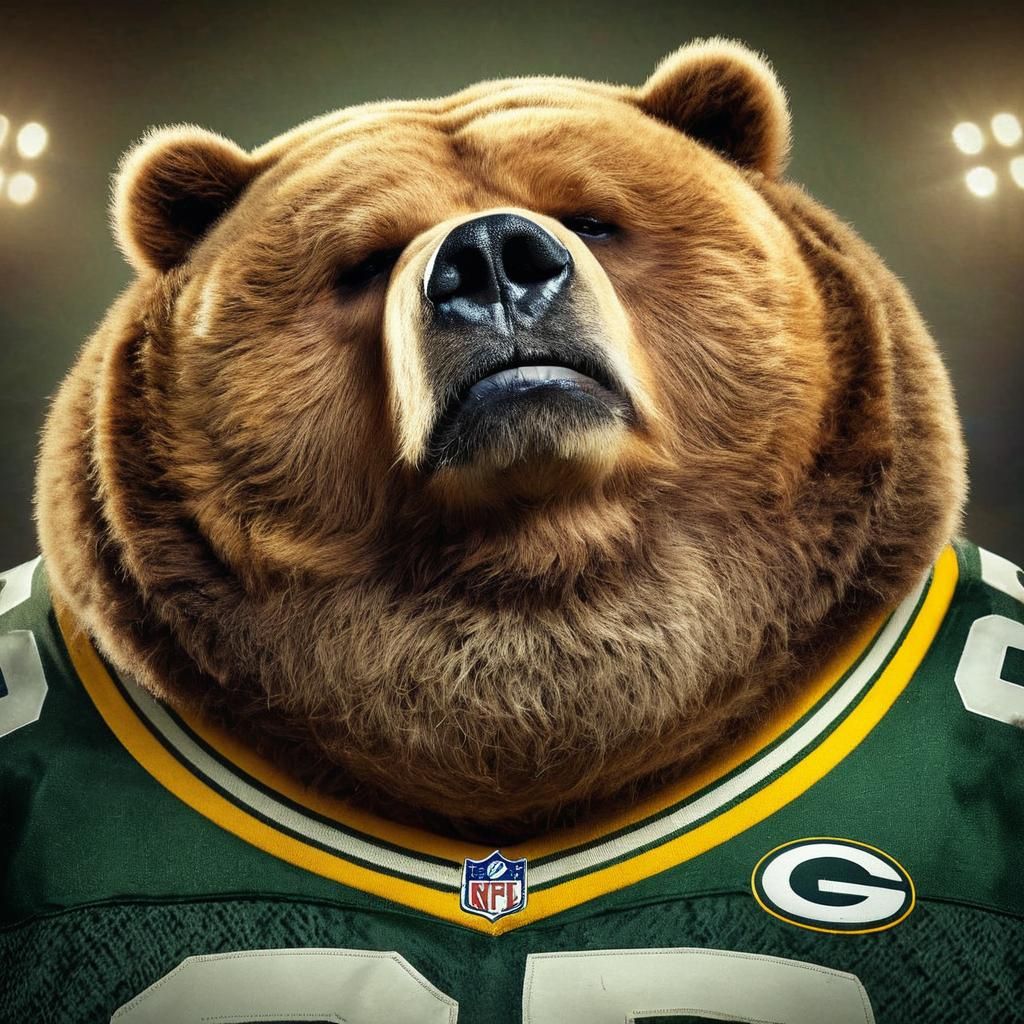 Comical Kodiak Bear Exudes Contempt in Packers Jersey