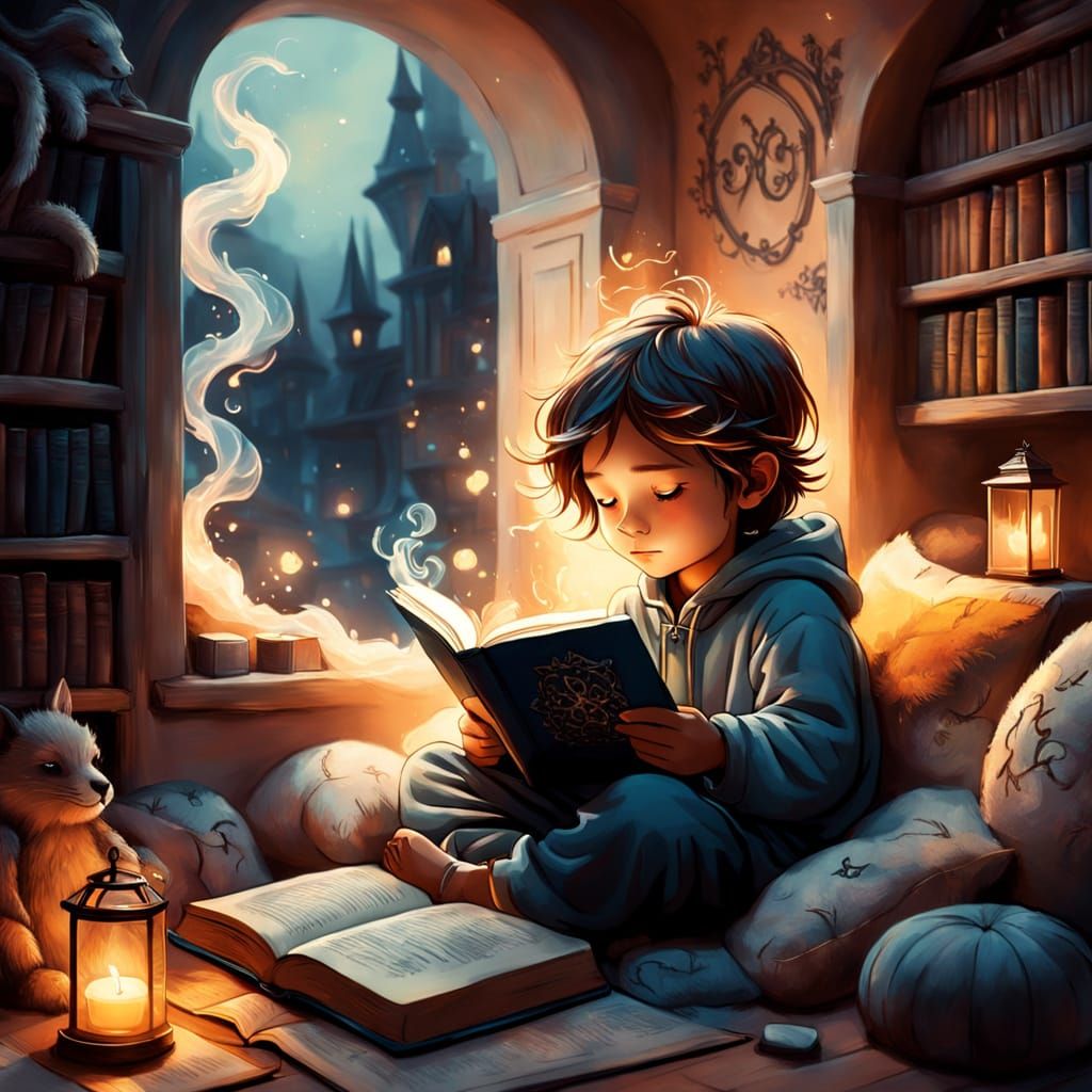 Child's Magical Reading Nook with Emerging Creatures