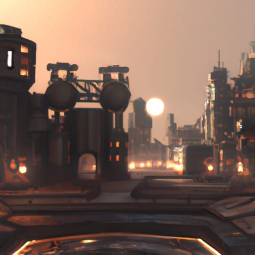 Ominous Cyberpunk Steampunk Hybrid Cityscape