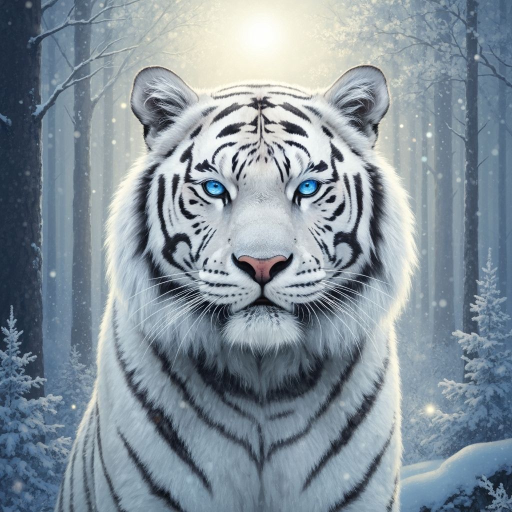 Majestic White Tiger in Winter Forest