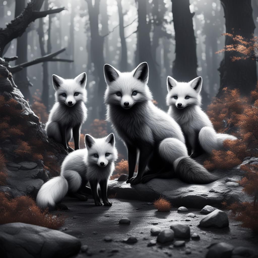 Black and White Foxes in Detailed Matte Painting