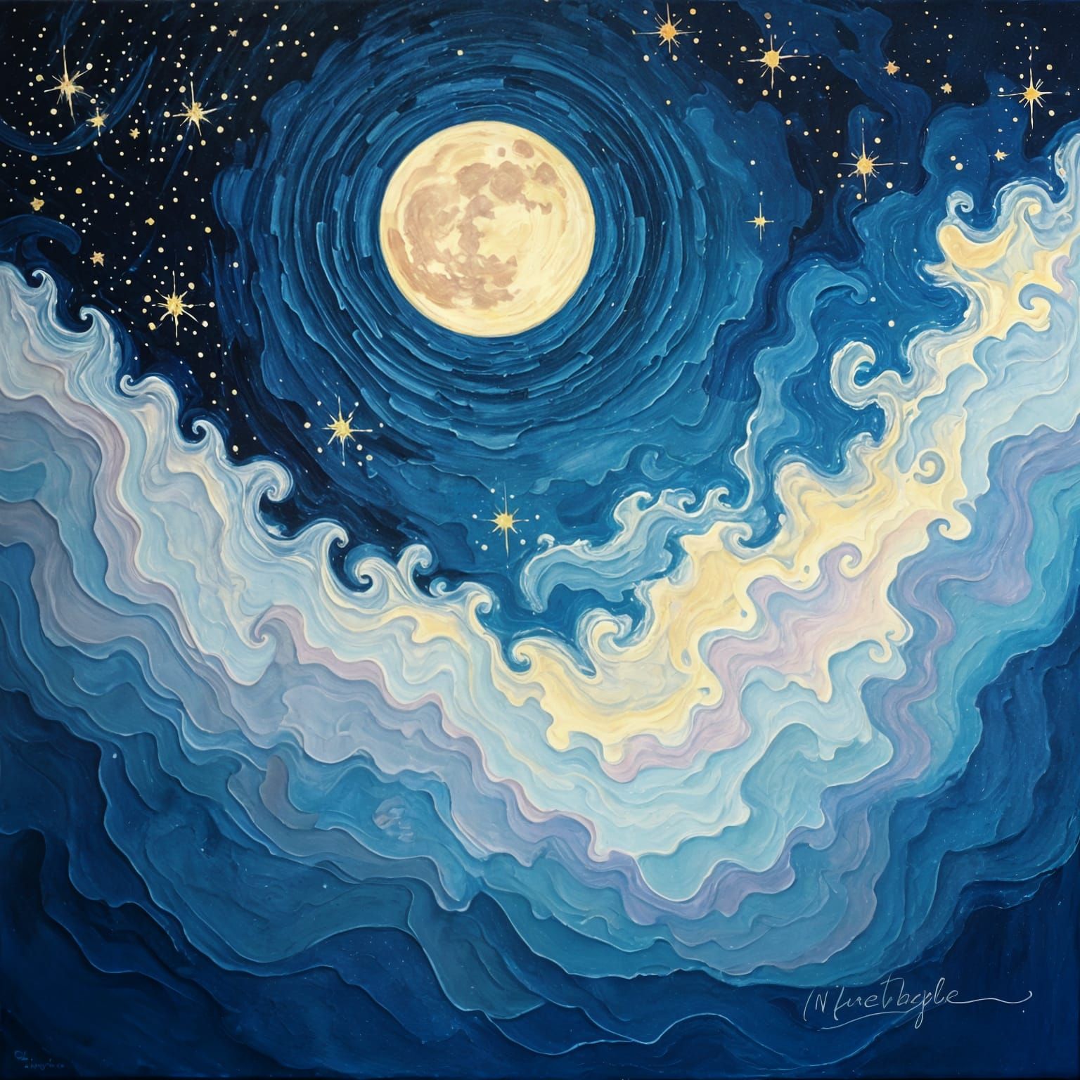 Bohemian Moon Phases in Pastel Neo-Impressionism