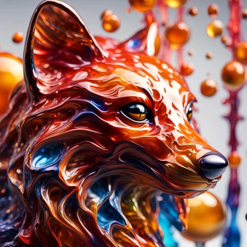 Colorful Crystal Fox Sculpture in Splash Art Style