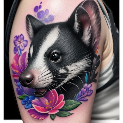skunk with flower tattoo design