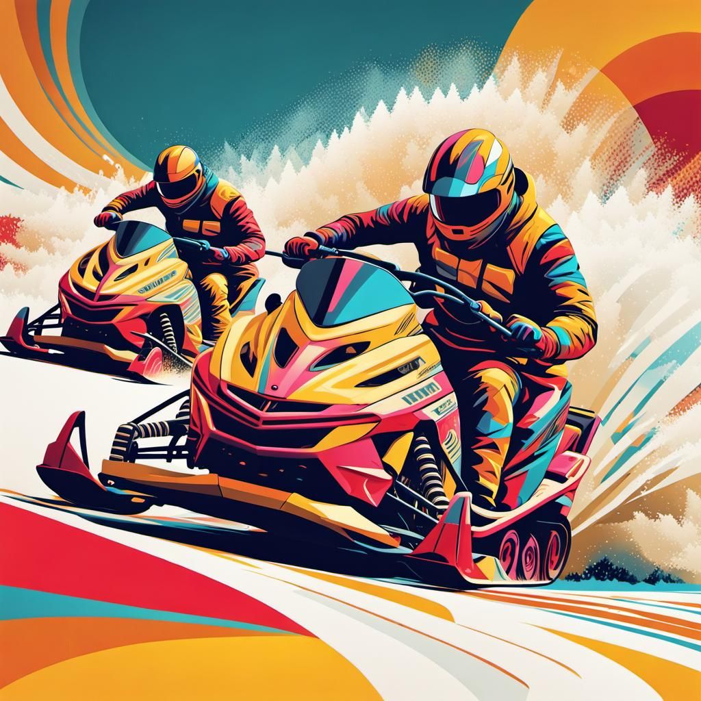 Snowmobiles Racing as Pop Art Screen Print