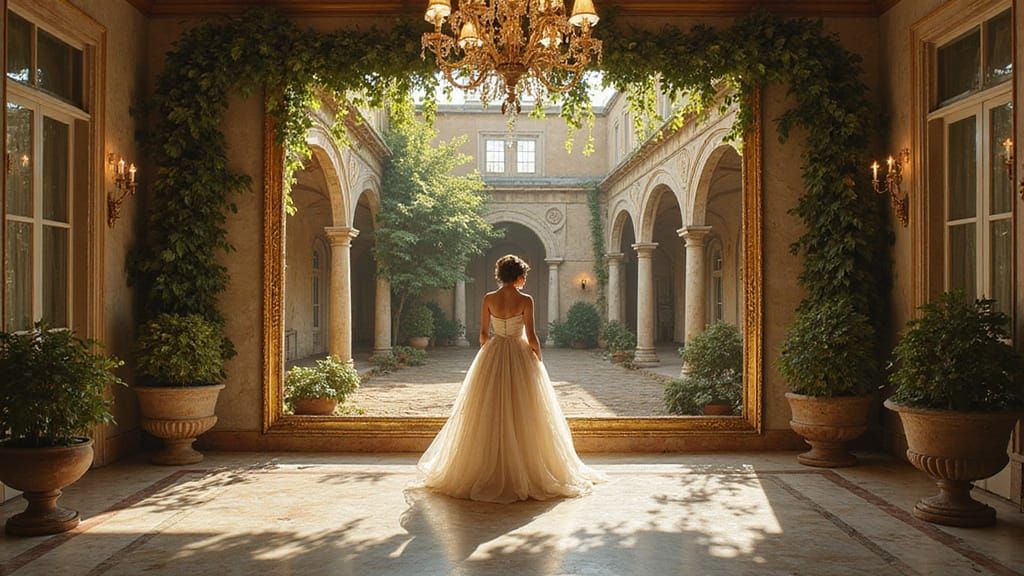 Surreal 3D Oil Painting of Venetian Courtyard