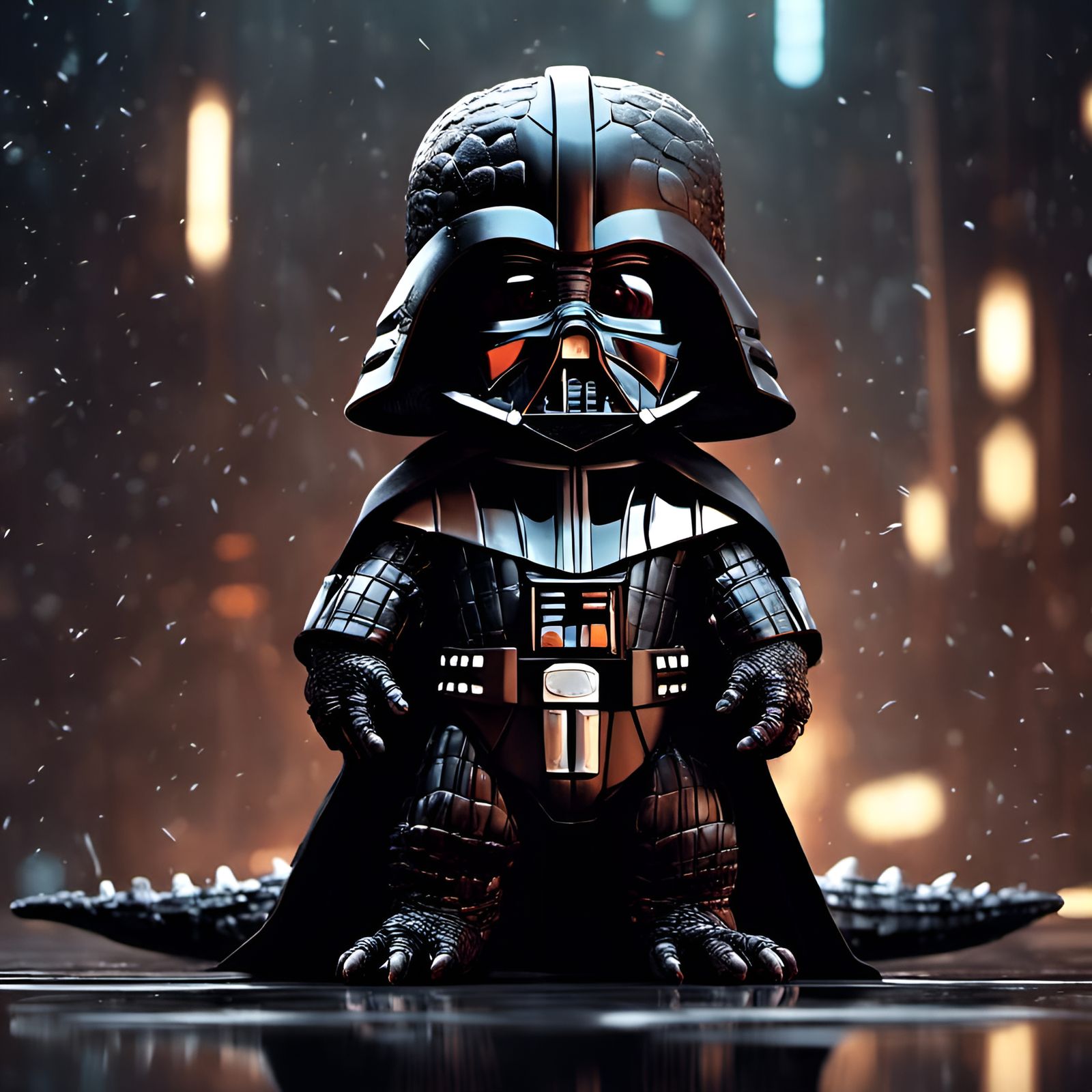 Chibi Alligator as Darth Vader in Space