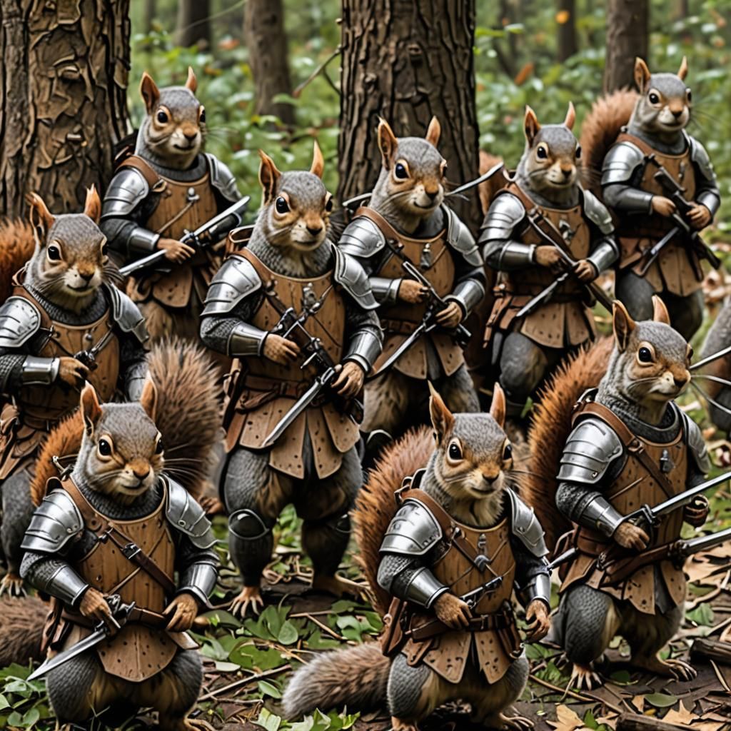 Squirrel Army Armed for Medieval Battle