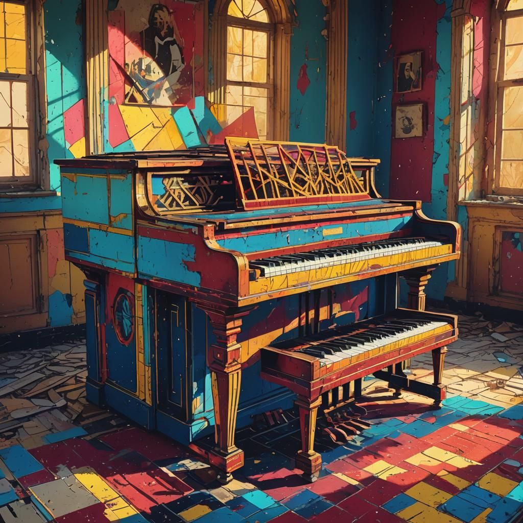 Cursed Piano Plays Itself: Pop Art Digital Illustration