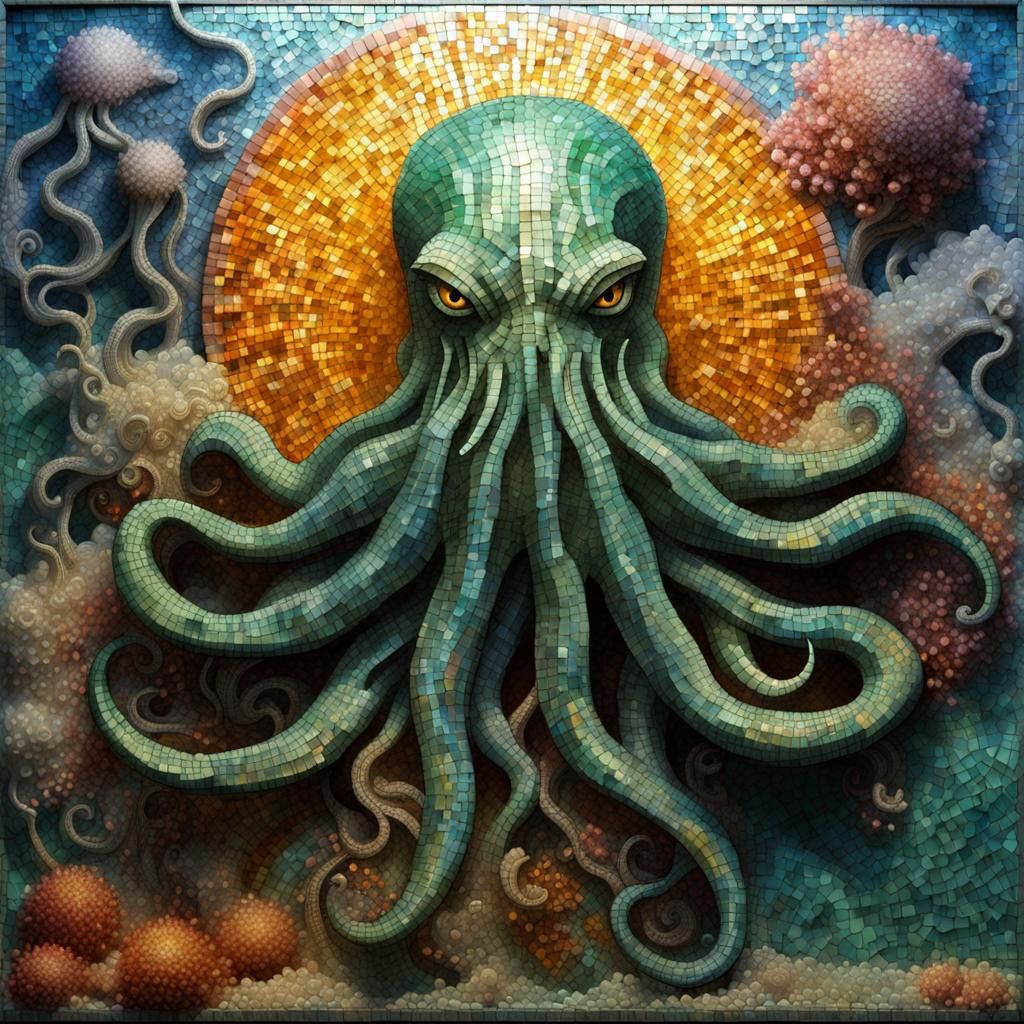 Mosaic art of a beautiful Cthulhu