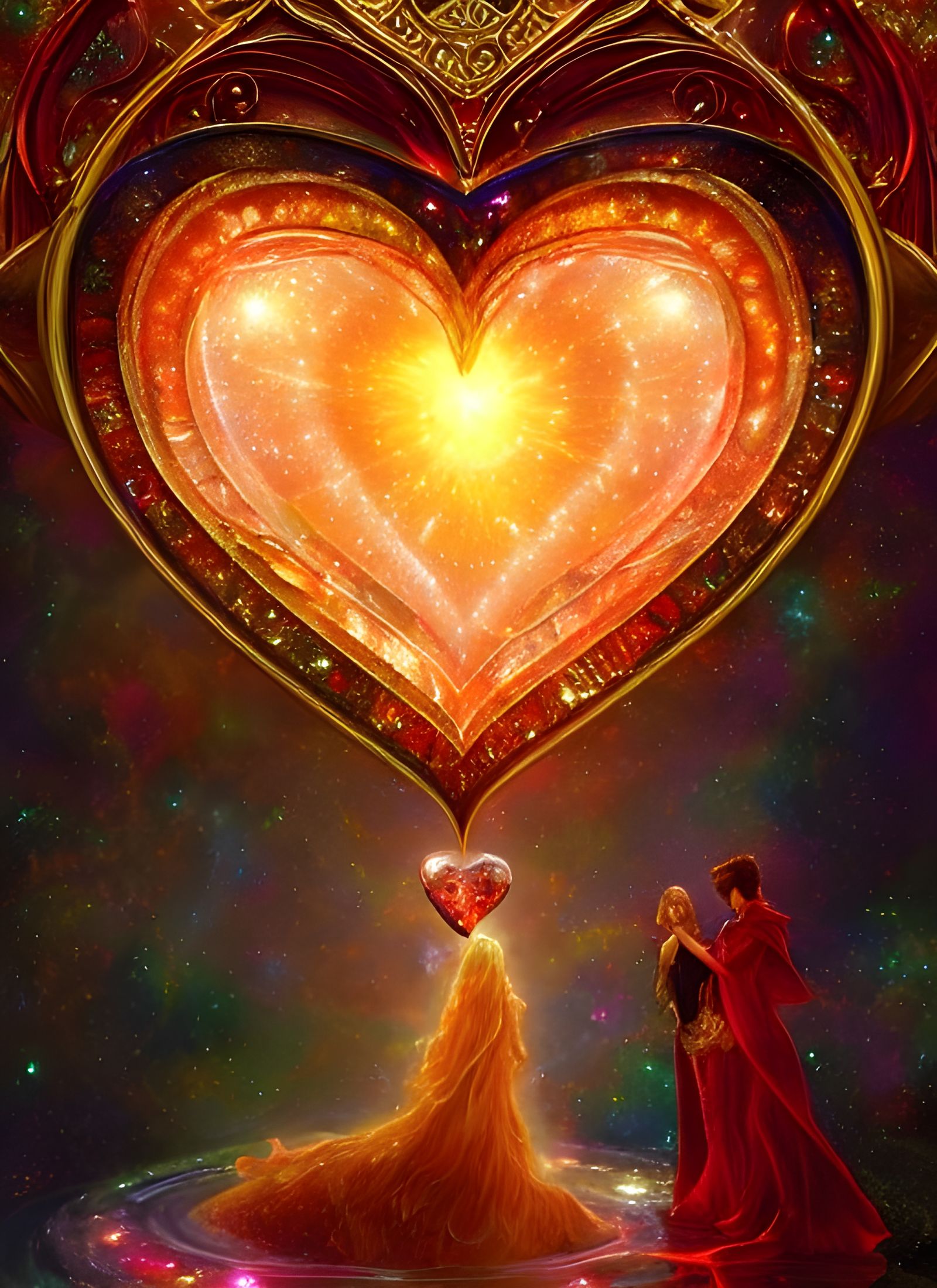 Luminous Crystal Heart in Art Nouveau Style