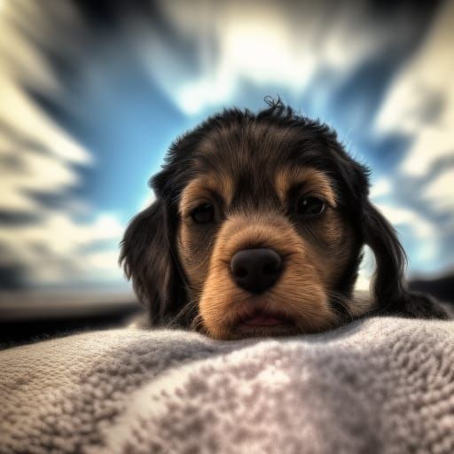 Puppy Among Planets in Hyperrealistic Style