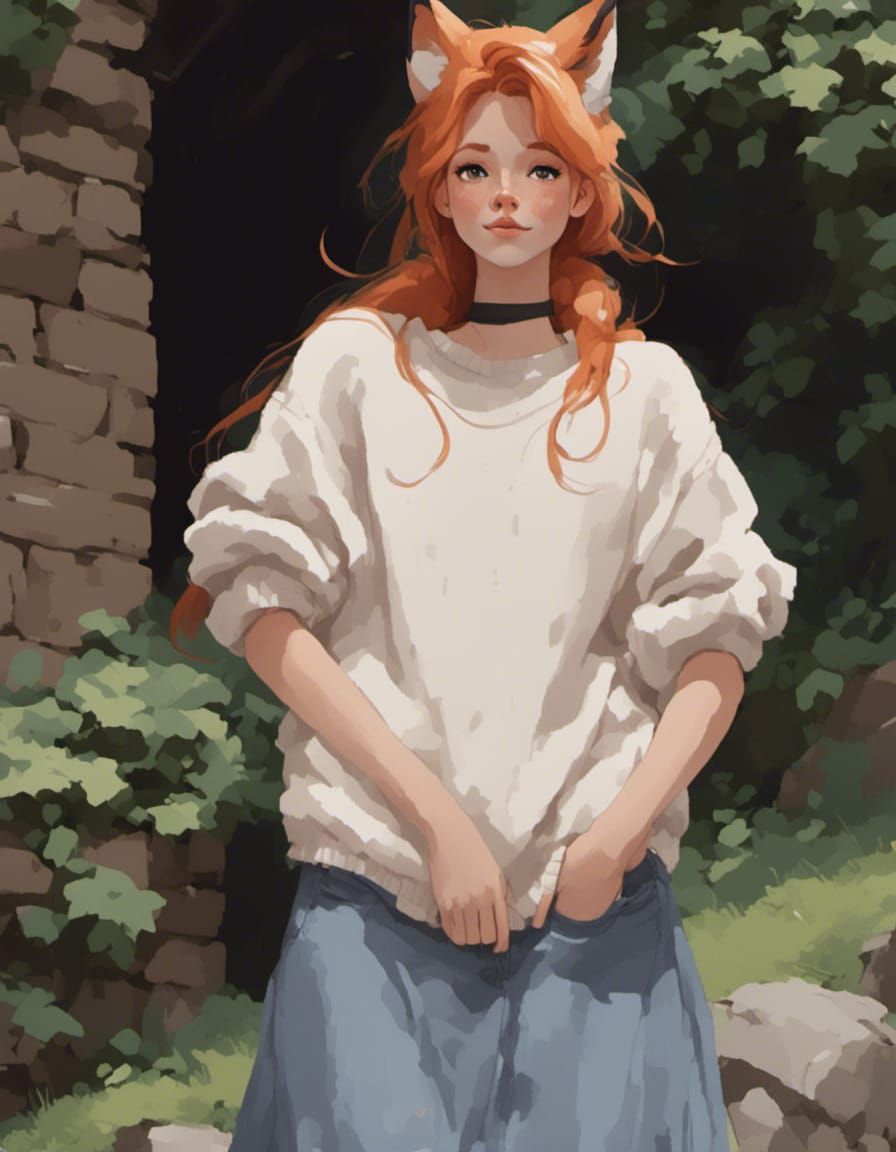 Adorable Fox-girl VIXEN wearing a choker, and a oversized kn...